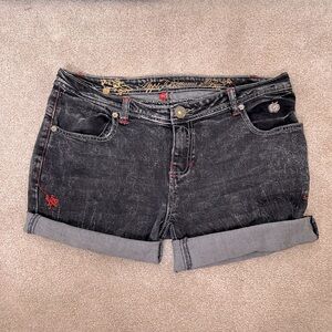 large apple bottom jeans shorts black gold and red